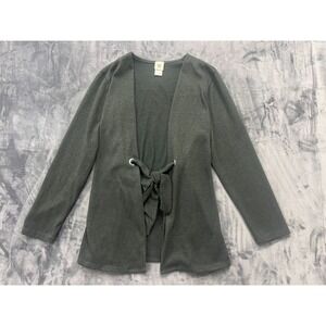 Wrapper Cardigan Sweater Womens Medium Dark Gray Stretch Tie Waist Open Front
